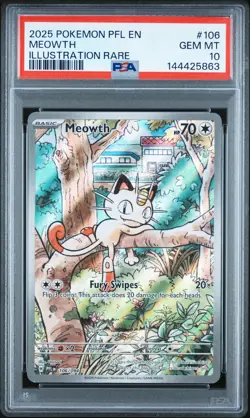 2025 POKEMON PFL EN-PHANTASMAL FLAMES ILLUSTRATION RARE #106 MEOWTH PSA 10 - Image 1