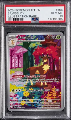 2024 POKEMON TEF EN-TEMPORAL FORCES ILLUSTRATION RARE #166 SAWSBUCK PSA 10 - Image 1