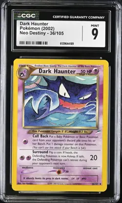 CGC 9 MINT Dark Haunter 36/105 Neo Destiny VINTAGE WOTC Pokemon Card - Image 1