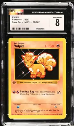 CGC 8 NM/MINT Vulpix 68/102 1st Edition Shadowless Base Set Pokemon Card - Image 1
