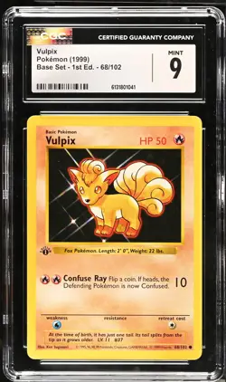 CGC 9 MINT Vulpix 68/102 1st Edition Shadowless Base Set Pokemon Card - Image 1