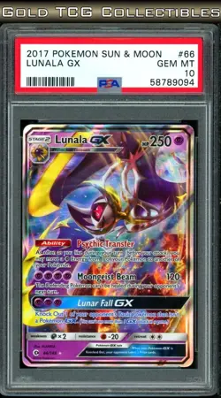 PSA 10 ⭐ Pokemon Lunala GX 66 Sun Moon Base Set 2017 Graded Card - Image 1