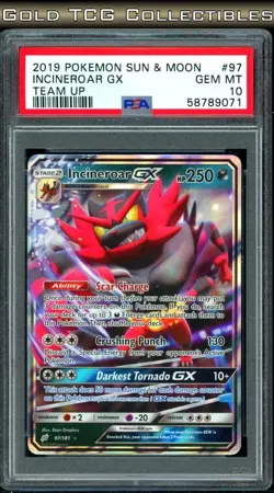 PSA 10 ⭐ Pokemon Incineroar GX 97 Team Up 2019 Sun Moon Graded Card - Image 1