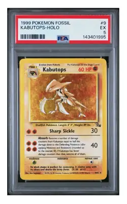 PSA 5 1999 POKEMON FOSSIL KABUTOPS-HOLO 9 - Image 1