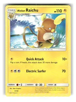 Alolan Raichu (#17 Non-Holo) 17/30 SM Lycanroc & Alolan Raichu Pokemon LP - Image 1