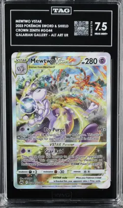 2023 POKEMON SWORD & SHIELD CROWN ZENITH #GG44 FULL ART/MEWTWO VSTAR TAG 7.5 - Image 1