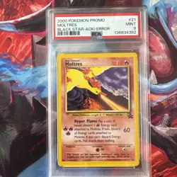 PSA 9 Moltres 2000 POKEMON BLACK STAR PROMO TOSHINAO AOKI ERROR #21 - Image 1