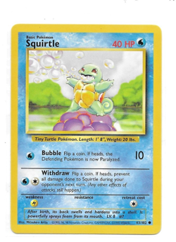 1999 Wizards Pokemon Base Set Unlimited Squirtle 63/102 Non-Holo NM - Image 1