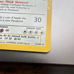Pokemon Snorlax 11/64 Jungle Holo Rare Basic Unlimited 1999 TCG Card - Image 4