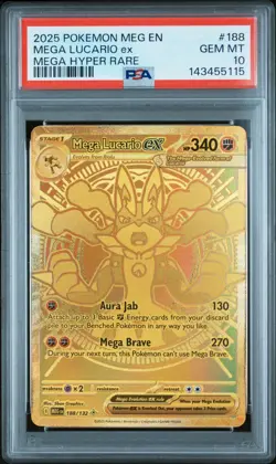 2025 POKEMON MEG EN-MEGA EVOLUTION MEGA HYPER RARE #188 MEGA LUCARIO EX PSA 10 - Image 1