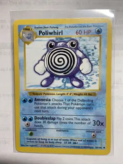 NM - Shadowless Base Set Poliwhirl 38/102 WOTC Vintage Pokemon TCG - Image 1