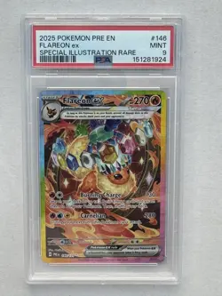 2025 POKEMON PRISMATIC EVOLUTIONS 146 FLAREON EX SPECIAL ILLUSTRATION RARE PSA 9 - Image 1