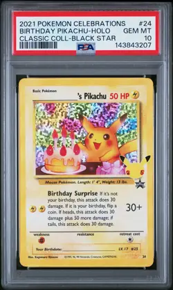 Birthday Pikachu Holo 24 Celebrations Classic Collection Pokemon PSA 10 *207 - Image 1