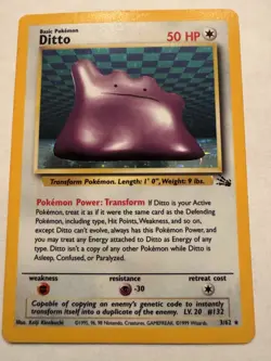 1999 Pokemon Fossil Ditto 3/62 Holo Rare Unlimited Wizards English Card - Image 1