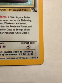 1999 Pokemon Fossil Ditto 3/62 Holo Rare Unlimited Wizards English Card - Image 3