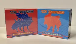 Pokemon Sword & Shield Base Elite Trainer 2 Boxes Zacian Zamazenta Red and Blue - Image 1