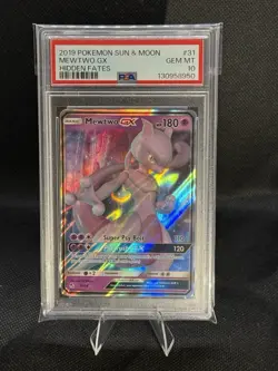 2019 Pokemon Sun & Moon Hidden Fates Mewtwo GX #31 PSA 10 - Image 1