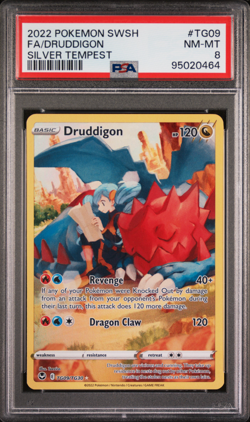 2022 POKEMON SWORD & SHIELD SILVER TEMPEST #TG09 FULL ART/DRUDDIGON PSA 8 - Image 1