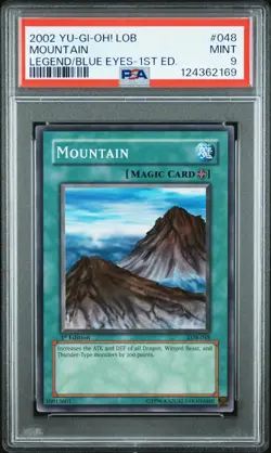 2002 YU-GI-OH! LOB-LEGEND OF BLUE EYES WHITE DRAGON 1ST ED #048 MOUNTAIN PSA 9 - Image 1
