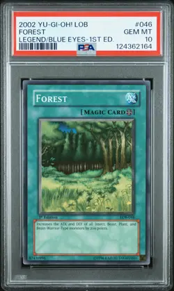 2002 YU-GI-OH! LOB-LEGEND OF BLUE EYES WHITE DRAGON 1ST ED #046 FOREST PSA 10 - Image 1