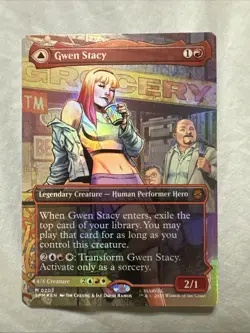 Gwen Stacy (0202) (Borderless) 202 Marvel's Spider-Man NM FOIL MTG Ghost Spider - Image 1