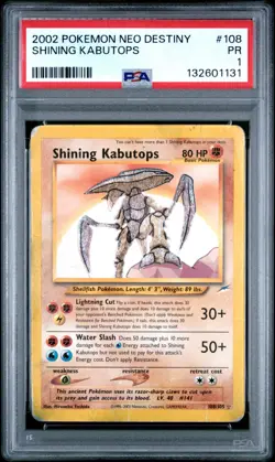 PSA 1 PR 2002 Neo Destiny Shining Kabutops 108/105 Holo Foil Pokemon Secret Rare - Image 1