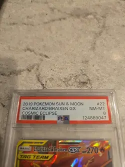 2019 POKEMON SUN & MOON CHARIZARD/BRAIXEN GX COSMIC ECLIPSE PSA 8 NM-MT - Image 2
