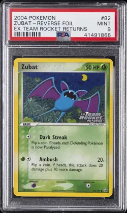 2004 POKEMON EX TEAM ROCKET RETURNS #82 ZUBAT-REVERSE FOIL PSA 9 - Image 1