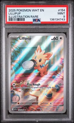 2025 POKEMON WHT EN-WHITE FLARE ILLUSTRATION RARE #154 LILLIPUP PSA 9 - Image 1