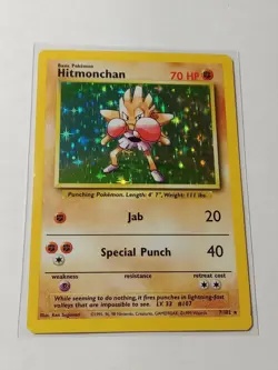 1999 Pokemon Hitmonchan 7/102 Base Set NM+ - Image 1