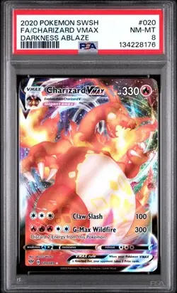 2020 Pokemon Sword and Shield Darkness Ablaze Charizard VMAX Full Art #020 PSA 8 - Image 1