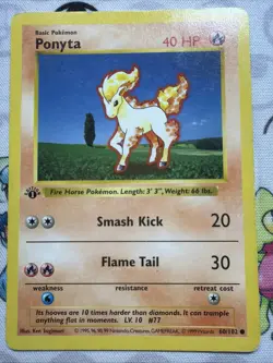 Pokemon Card - Ponyta Base Set (Shadowless) 60/102 Common 1st Edition (Vintage) - Image 1