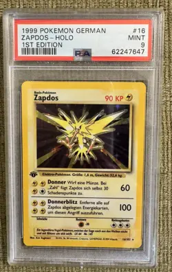 1999 Pokemon German 1st Edition Zapdos Holo PSA 9 - Image 1