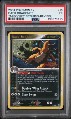 2004 POKEMON EX TEAM ROCKET RETURNS #15 DARK DRAGONITE-REVERSE FOIL PSA 1 - Image 1