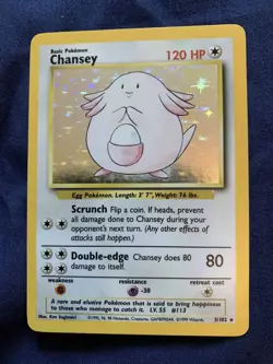 Pokemon Chansey TCG Holo Unlimited Rare Card Base Set 3/102 LP Condition - Image 1