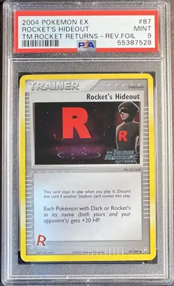 2004 Pokemon EX Team Rocket Returns 87 Rocket’s Hideout Reverse PSA 9 Mint - Image 1
