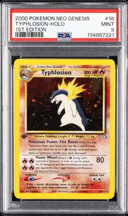 2000 POKEMON NEO GENESIS 1ST ED #18 TYPHLOSION-HOLO PSA 9 - Image 1