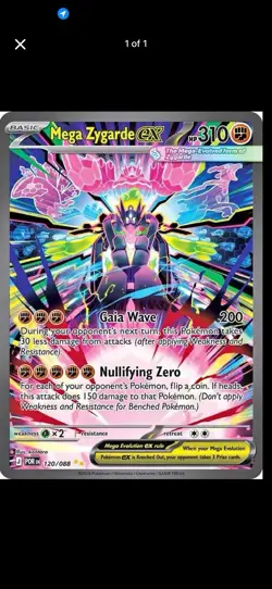 Pokemon Mega Zygarde EX 120/088 Full Art Holo Rare Card 310 HP Gaia Wave - Image 1