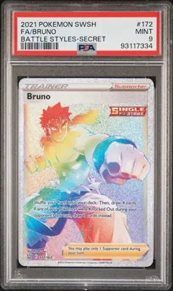 2021 Pokemon Battle Styles Bruno FULL ART SECRET RARE #172/163 PSA 9 MINT - Image 1