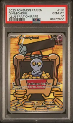 2023 POKEMON PAR EN-PARADOX RIFT ILLUSTRATION RARE #198 GIMMIGHOUL PSA 10 - Image 1