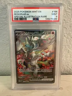 2025 POKEMON WHT EN-WHITE FLARE SPECIAL ILLUSTRATION RARE #166 RESHIRAM EX PSA 9 - Image 1