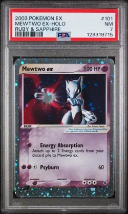 2003 POKEMON EX RUBY & SAPPHIRE #101 MEWTWO EX-HOLO PSA 7 w/Hand Swirl - Image 1
