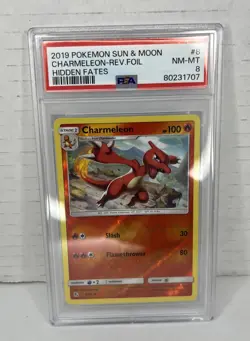 CHARMELEON 2019 POKEMON SUN&MOON HIDDEN FATES REV.FOIL #8 PSA 8 - Image 1