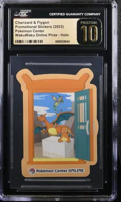 2023 POKEMON CENTER STICKERS CHARIZARD & FLYGON HOLO CGC 10 PRISTINE - Image 1