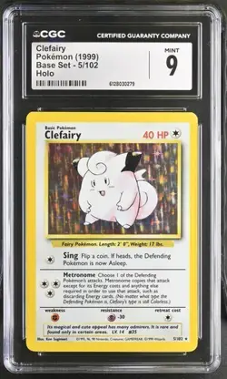 CGC 9 MINT Clefairy 5/102 Holo 1999 Pokemon Base Set - Image 1