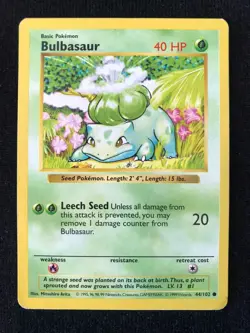 Pokemon TCG Shadowless Bulbasaur 44/102 Base Set LP Condition WOTC 1999 - Image 1