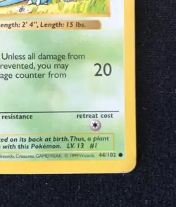 Pokemon TCG Shadowless Bulbasaur 44/102 Base Set LP Condition WOTC 1999 - Image 5