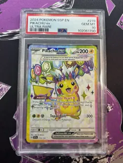 Pokemon Pikachu ex 219/191 Sv08: Surging Sparks Holo GEM PSA 10 - Image 1