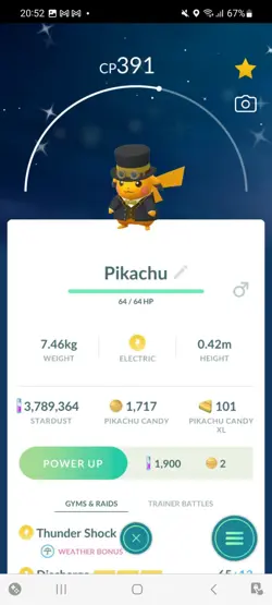 Pokemon Go Shiny Pikachu Top Hat Gold ribbon ( Go Fest ) - Image 1