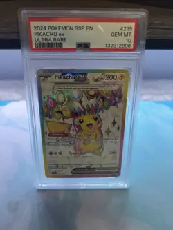 Pokemon Pikachu TCG Surging Sparks EX 219/191 Full Art Ultra Rare PSA 10 - Image 1